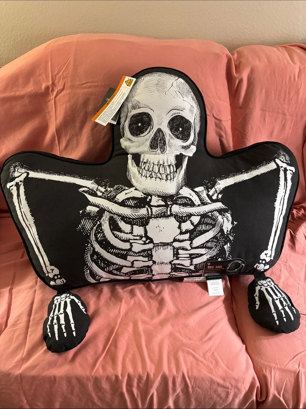 Cynthia Rowley New York Black Skeleton Plush Light Up Decorative Pillow